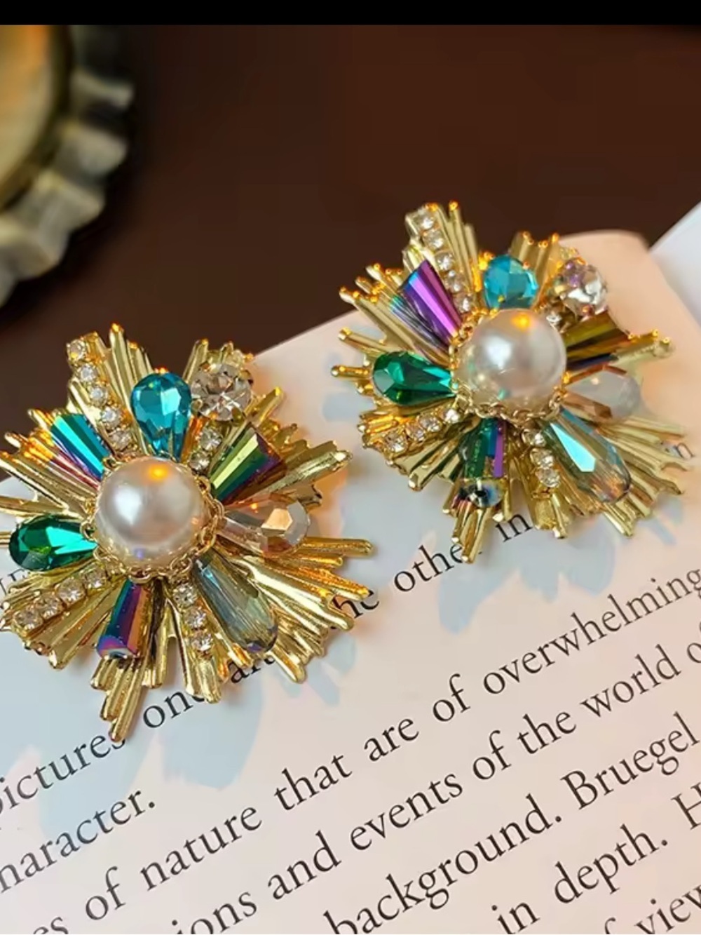 Gold Multicolor Pearl Burst Earrings - Women Jewelry - Picture 3 of 8
